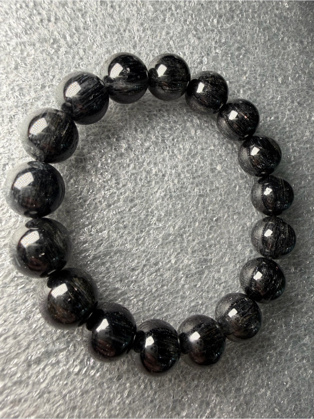 12MM Black Rutile/Rutilated Quartz Natural Crystal Bracelet